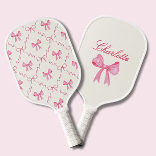 Custom Name Pink Coquette Bow Pickleball Paddle