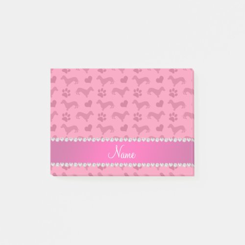 Custom name pink dachshunds hearts paws post_it notes