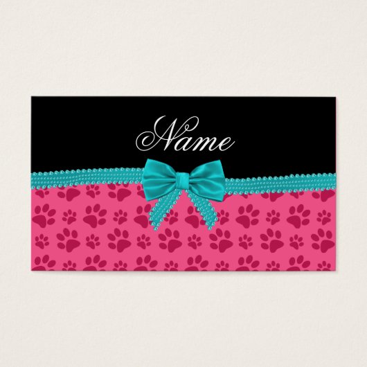 Custom name pink dog paws turquoise bow (Front)