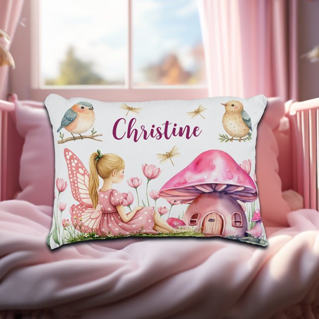Custom Name Pink Fairy Mushrooms Accent Pillow (Creator Uploaded)