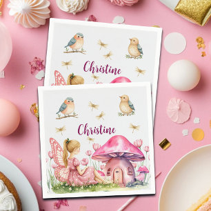 Custom Name Pink Fairy Mushrooms Napkins