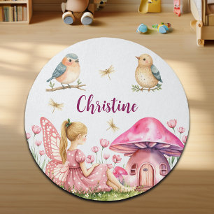 Custom Name Pink Fairy Mushrooms Rug