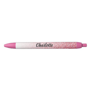 Custom Name Pink Faux Glitter Glam Birthday Pen