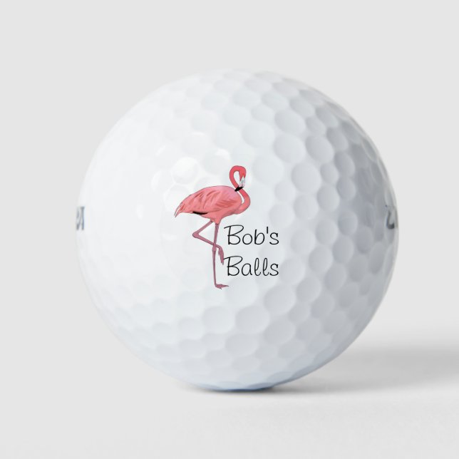 Custom Name Pink Flamingo Golf Balls (Front)