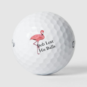 Custom Name Pink Flamingo Golf Humor Balls