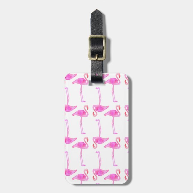 Custom Name Pink Flamingo Pattern Luggage Tag (Front Vertical)