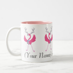 Custom Name Pink Flamingo Santa's Helpers Two-Tone Coffee Mug