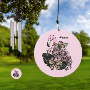 Custom Name Pink Flamingo Wind Chime