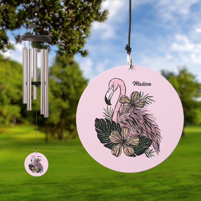 Custom Name Pink Flamingo Wind Chime (Outdoor)