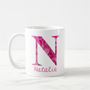 Custom Name Pink Floral Alphabet Letter "N" Mug