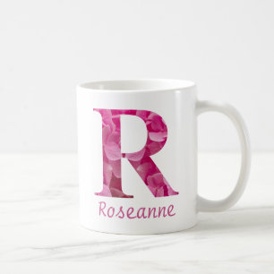 Custom Name Pink Floral Alphabet Letter "R" Mug