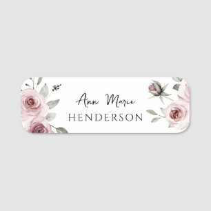 Custom Name Pink Floral Rose Tag