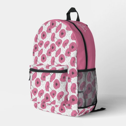 Custom Name Pink Flowers Pattern Printed Backpack