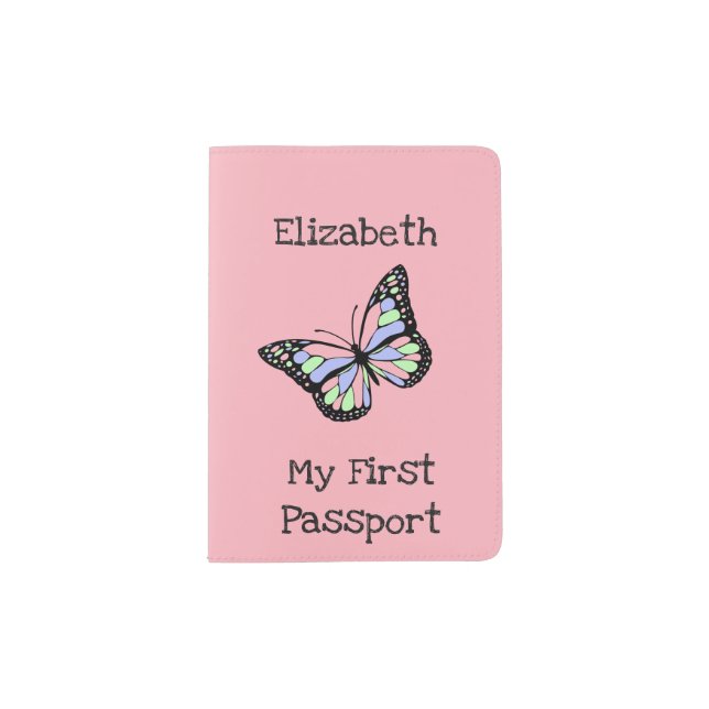 Custom Name Pink Girl's My First Passport Holder (Front)