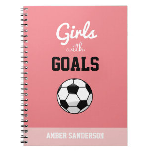 Custom Name Pink Girls With Goals Superstar Soccer Notebook