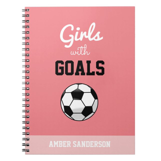 Custom Name Pink Girls With Goals Superstar Soccer Notebook (Front)