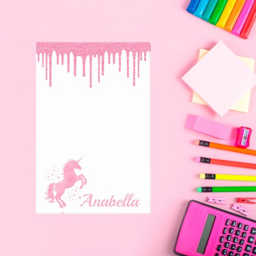 Custom Name Pink Glitter Drips Stars and Unicorn   Post_it Notes