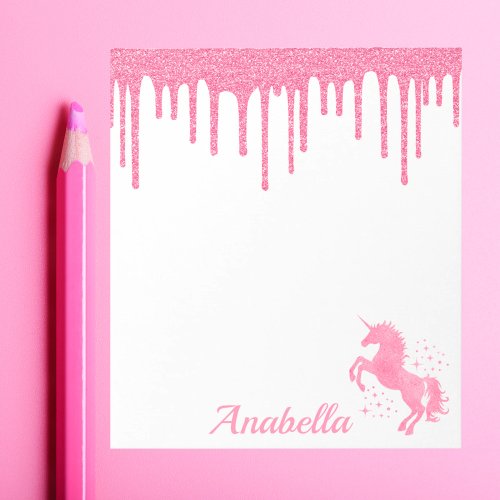 Custom Name Pink Glitter Drips Stars Unicorn   Notepad