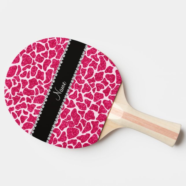 Custom name pink glitter giraffe Ping-Pong paddle (Side)