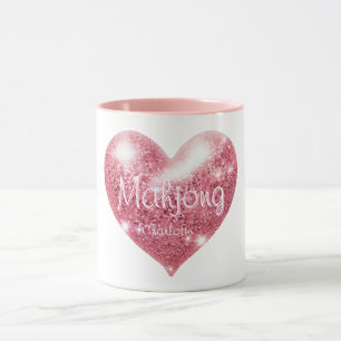 Custom Name Pink Glitter Heart Elegant Mahjong Mug