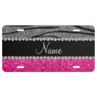 Custom name pink glitter light gray zebra stripes