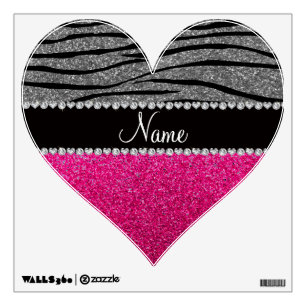 Custom name pink glitter light gray zebra stripes wall sticker