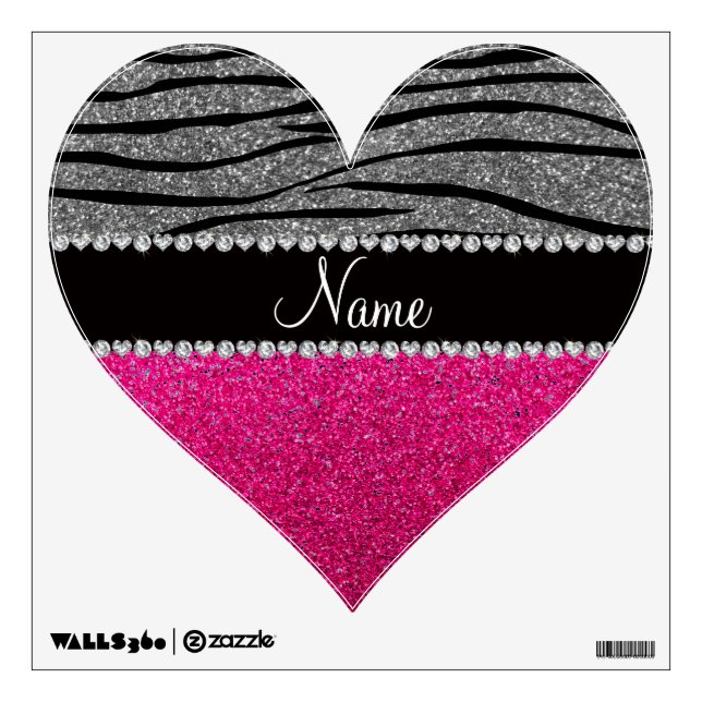 Custom name pink glitter light gray zebra stripes wall sticker (Front)