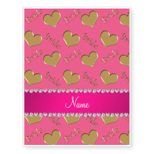 Custom name pink gold bride hearts temporary tattoos
