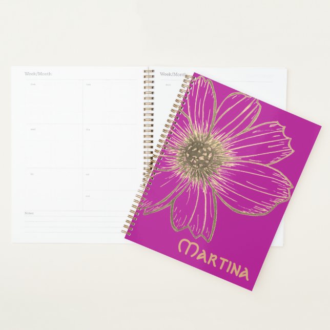 Custom name Pink/ Gold Flower design Planner (Display)