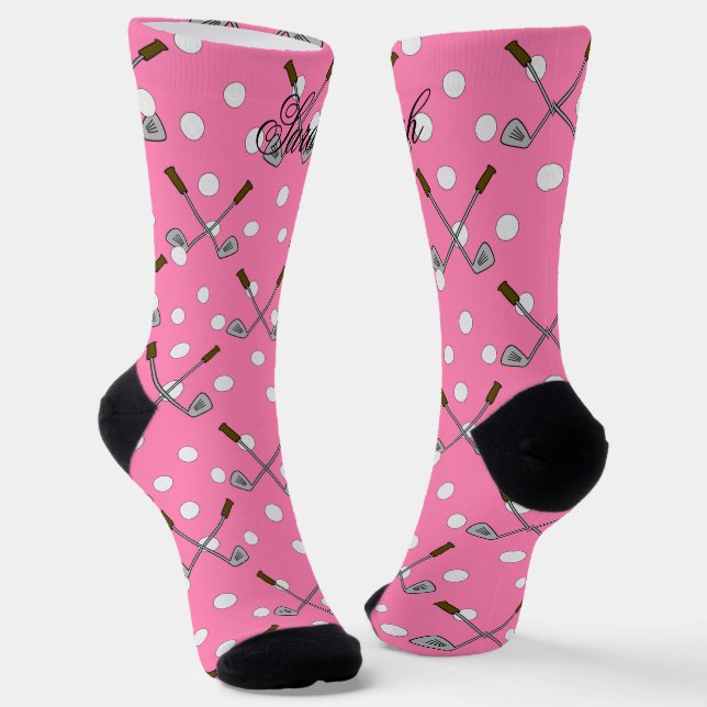 Custom Name Pink Golf  Socks (Angled)