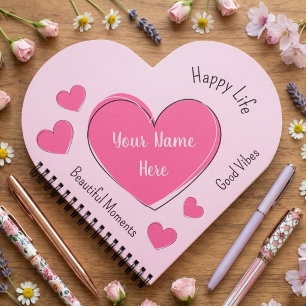 Custom Name Pink Heart Notebook & Sketchbook