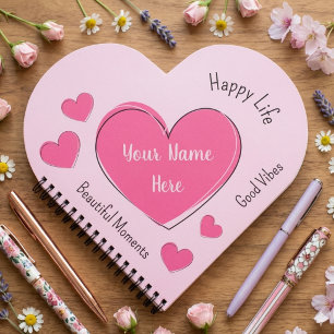 Custom Name Pink Heart Notebook & Sketchbook