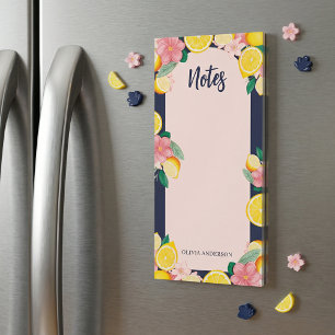 Custom Name Pink Lemonade Chic Floral Magnetic Notepad