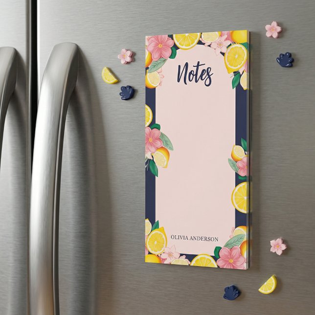 Custom Name Pink Lemonade Chic Floral Magnetic Notepad (Creator Uploaded)