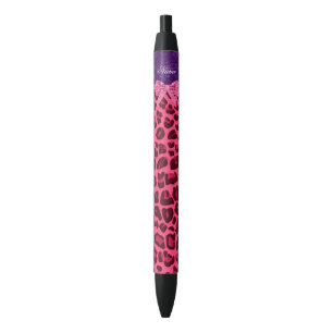 Custom name pink leopard purple damask bow pen