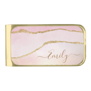 Custom Name Pink Marble Personalized Money Clip