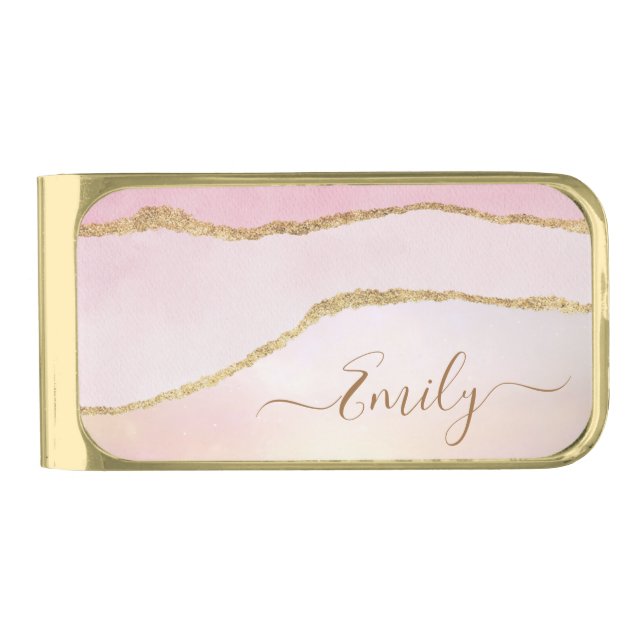 Custom Name | Pink Marble Personalized Money Clip (Front)