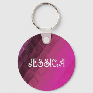 Custom name pink ombre shapes keychain