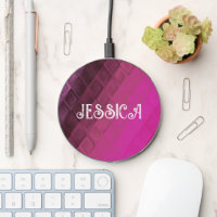 Custom name pink ombre shapes wireless charger