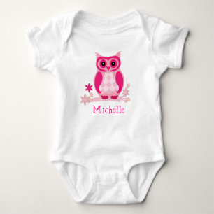 Custom Name Pink Owl Baby Nursery Gift Baby Bodysuit