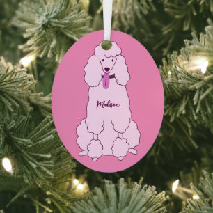 Custom Name Pink Poodle Metal Ornament