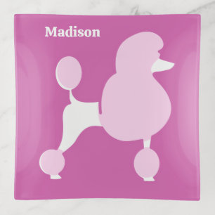 Custom Name Pink Poodle Trinket Tray