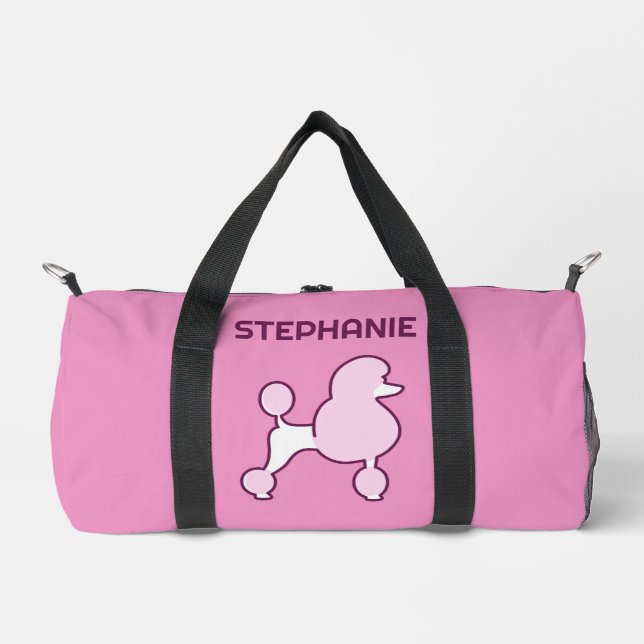 Custom Name Pink Poodles Duffle Bag (Front)