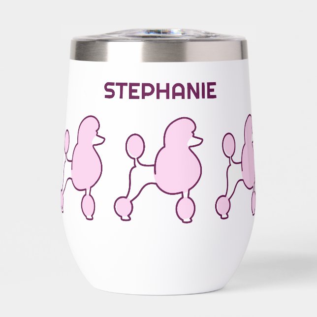 Custom Name Pink Poodles Thermal Wine Tumbler (Front)