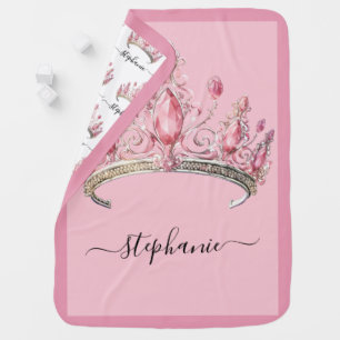 Custom Name Pink Princess Tiara Crown Girly Baby Blanket