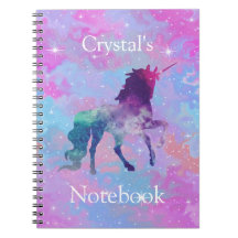 Custom Name Pink/Purple Galaxy Unicorn Notebook