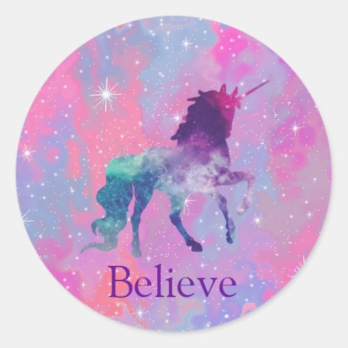 Custom Name PinkPurple Galaxy Unicorn Sticker