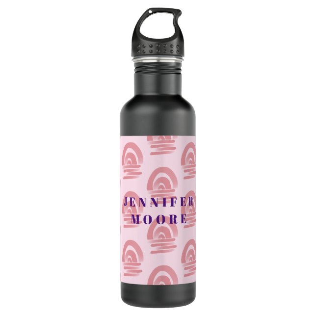 Custom Name Pink Rainbow Pattern Stainless Steel Water Bottle (Front)