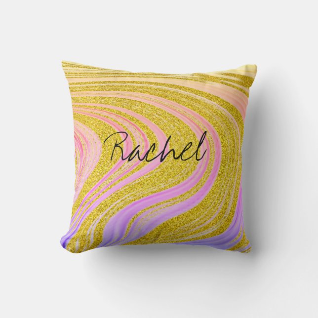 Custom Name Pink Rose Gold Abstract Patterns Girly Throw Pillow (Front)