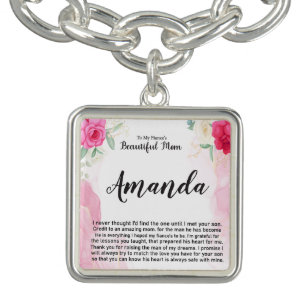 Custom Name Pink Rose Message for Fiancé's Mom Bracelet